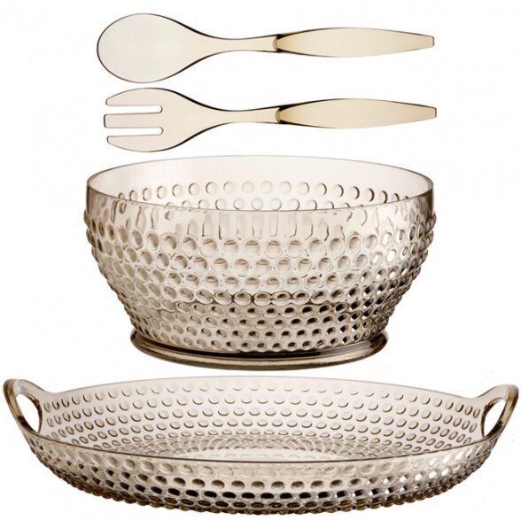 Melamine salad bowl with servers and tray, LUX